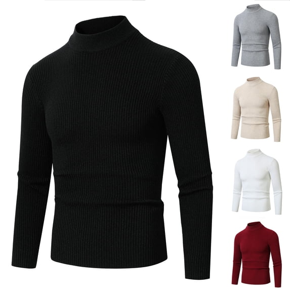 LOVZFMLL Men's Sweaters, Classic Acrylic Turtleneck Ribbed Pullover, Casual Basic Stretchy Layering Shirt, Warm Winter Tops, Fall Clothes