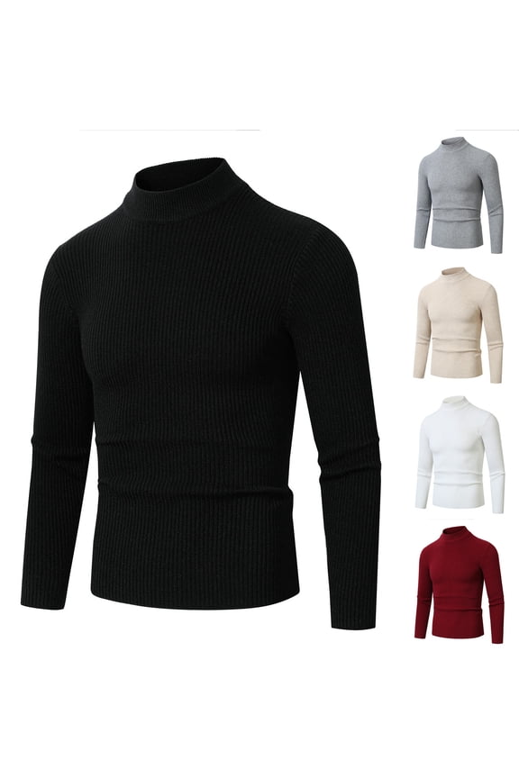 Men's Sweaters, Classic Acrylic Turtleneck Ribbed Pullover, Casual Basic Stretchy Layering Shirt, Warm Winter Tops, Fall Clothes