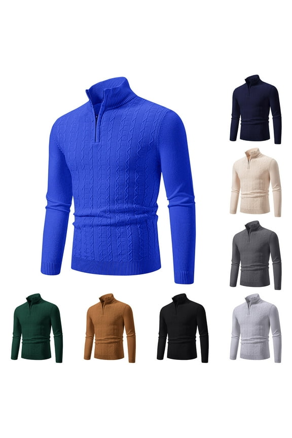 Men's Sweaters, Classic Solid Color Turtleneck Ribbed Pullover, Casual Fashion Basic Half-Zip Layering Shirt, Warm Winter Tops, Fall Clothes