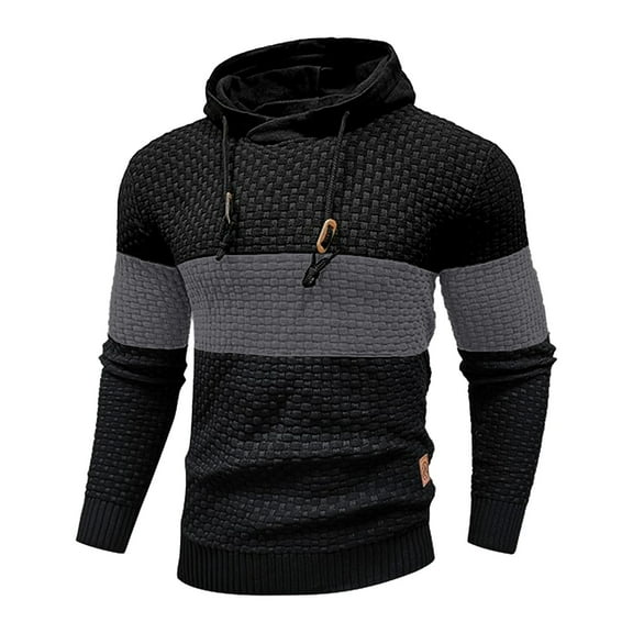 LOVZFMLL Men's Sweaters, Hooded Ribbed Pullover with Metal Buckle Drawstring, Color Block Casual Fashion, Cozy Warm Winter Tops, Fall Clothes