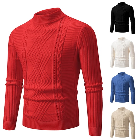 LOVZFMLL Men's Sweaters, Solid Color Acrylic Turtleneck Cable Knit Pullover, Classic Fashion Casual Basic Stretchy Layering Shirt, Warm Winter Tops Slim, Fall Clothes
