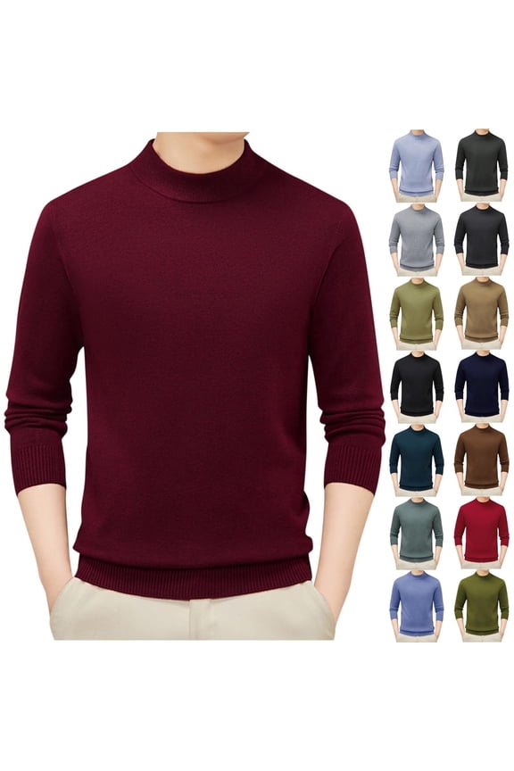 Men's Sweaters, Solid Color Acrylic Turtleneck Ribbed Pullover, Classic Casual Thick Layering Shirt, Warm Winter Tops, Fall Clothes