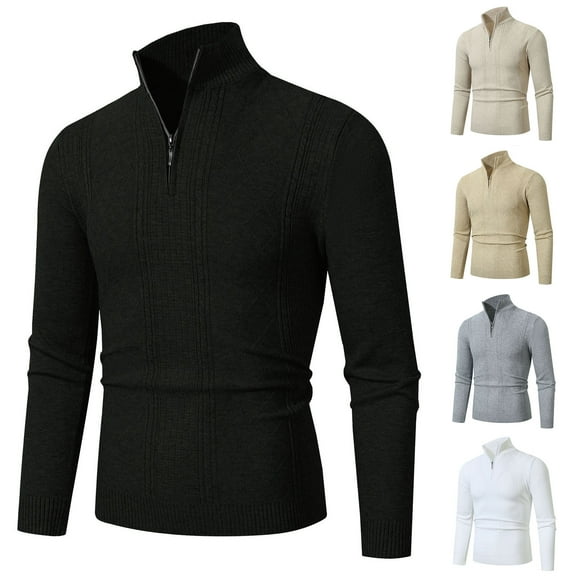 LOVZFMLL Men's Sweaters, Solid Color Turtleneck Ribbed Pullover, Casual Fashion Mandarin Collar Half-Zip, Warm Winter Tops, Fall Clothes