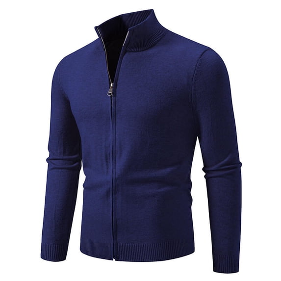 LOVZFMLL Men's Sweaters, Solid Color V-Neck Ribbed Cardigan, Casual Zipper Mandarin Collar Outerwear, Fall Clothes, Warm Winter Tops