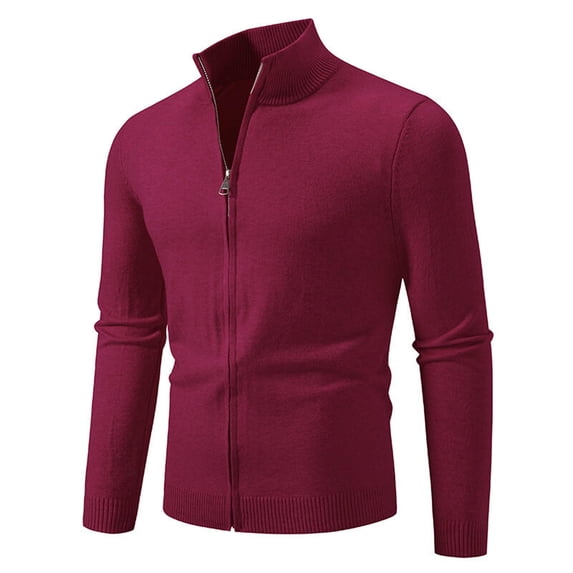 LOVZFMLL Men's Sweaters, Solid Color V-Neck Ribbed Cardigan, Casual Zipper Mandarin Collar Outerwear, Fall Clothes, Warm Winter Tops