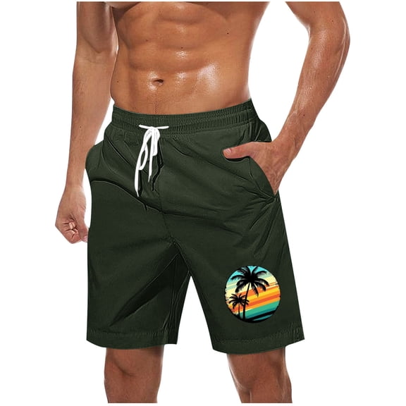 LOVZFMLL Men's Swim Trunks, Hawaiian Print Men's Sports Casual Beach Shorts Board Shorts Bathing Suit Swimwear Pants with Pockets Army Green S