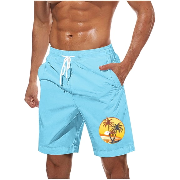 LOVZFMLL Men's Swim Trunks, Hawaiian Print Men's Sports Casual Beach Shorts Board Shorts Bathing Suit Swimwear Pants with Pockets Sky Blue XL