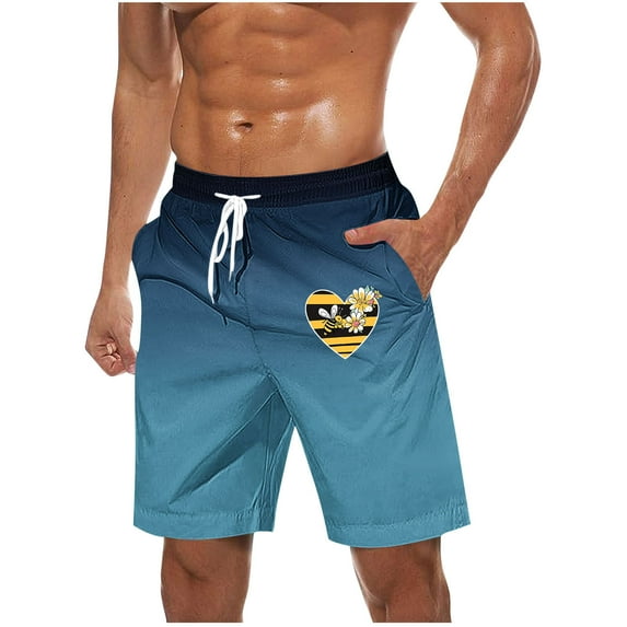 LOVZFMLL Men's Swim Trunks Holiday Beach Board Shorts for Men Gradient Color Swimwear Bathing Suit Quick Dry with Pockets Dark Blue L