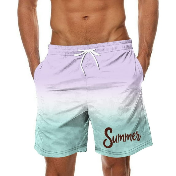 LOVZFMLL Men's Swim Trunks, Men's Summer Beach Shorts Fashion Gradient Color Seaside Holiday Shorts Beach Pants with Pockets Green S