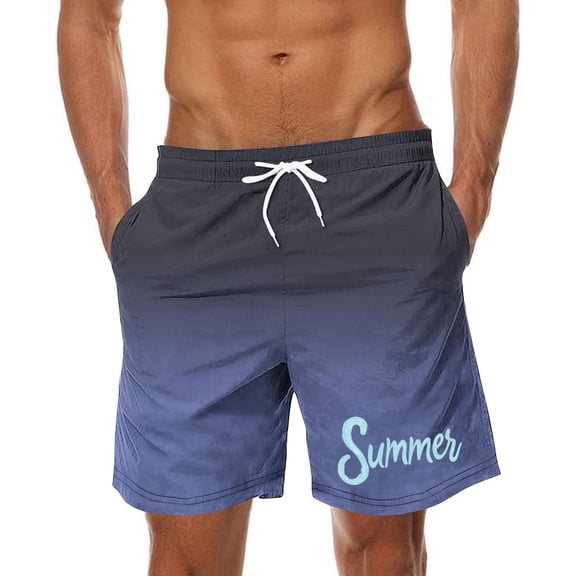 LOVZFMLL Men's Swim Trunks, Men's Summer Beach Shorts Fashion Gradient Color Seaside Holiday Shorts Beach Pants with Pockets Navy 4XL