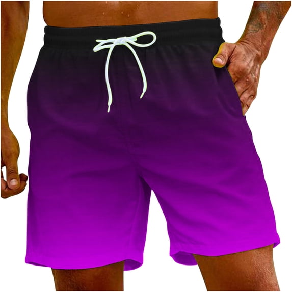 LOVZFMLL Men's Swim Trunks Quick Dry Gradient Color Half Shorts for Casual Holiday Beach Board Swimwear with Pockets Purple 5XL