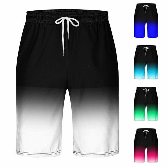 LOVZFMLL Men's Swim Trunks Quick Dry Gradient Color Short Pants Beach Board Shorts Bathing Suits Swimwear with Pockets Hot Pink S