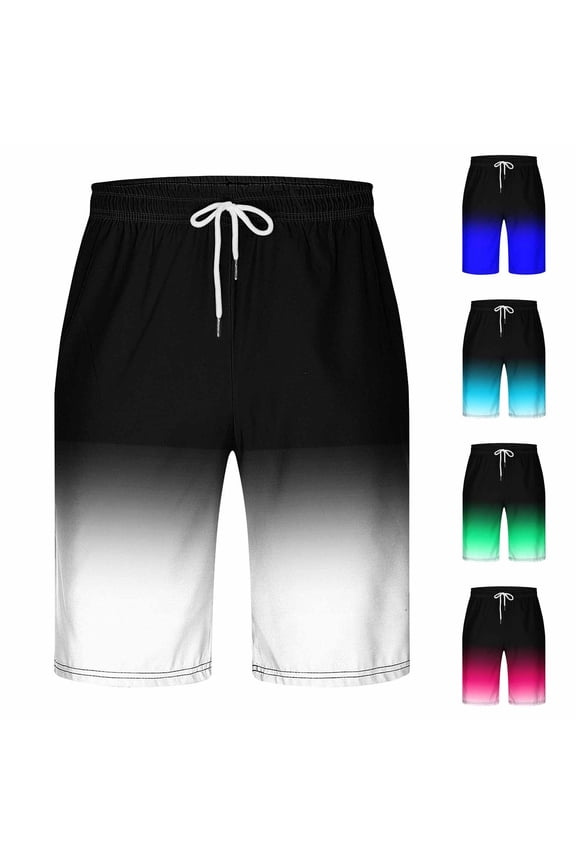 Men's Swim Trunks Quick Dry Gradient Color Short Pants Beach Board Shorts Bathing Suits Swimwear with Pockets Sky Blue S