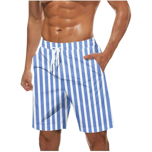 LOVZFMLL Men's Swim Trunks Striped Quick Dry Bathing Suits for Men Swim Shorts Swimwear Beach Board Shorts with Pockets Blue L