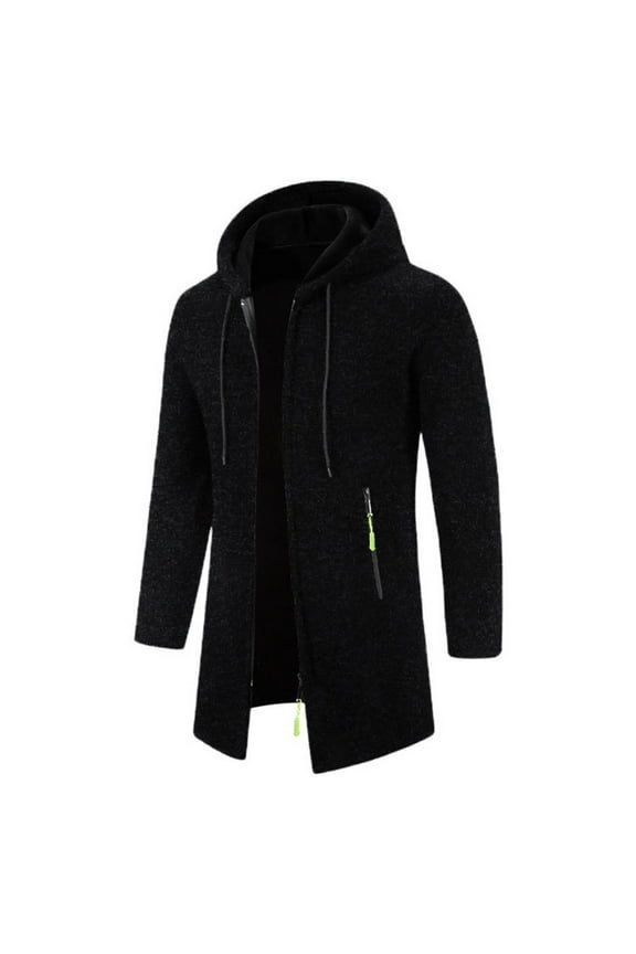 Men's Trench Coat Zip Up Hooded Long Jacket Casual Loose Long Sleeve Coat Fall Winter Overcoat Outwear with Zipper Pockets