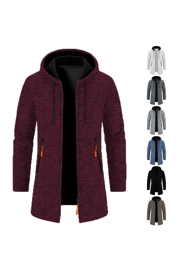 Men's Trench Coat Zip Up Hooded Long Jacket Casual Loose Long Sleeve Coat Fall Winter Overcoat Outwear with Zipper Pockets