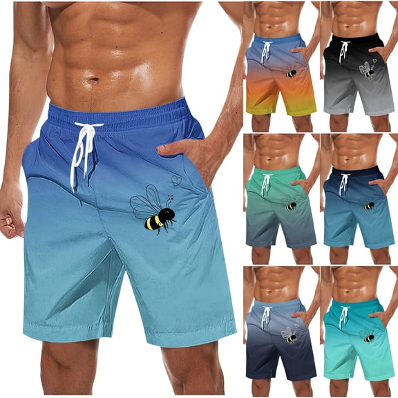 LOVZFMLL Mens Swim Trunks Quick Dry Gradient Color Board Shorts Mens Bathing Suit Beach Swimwear with Drawstring Pockets Blue S