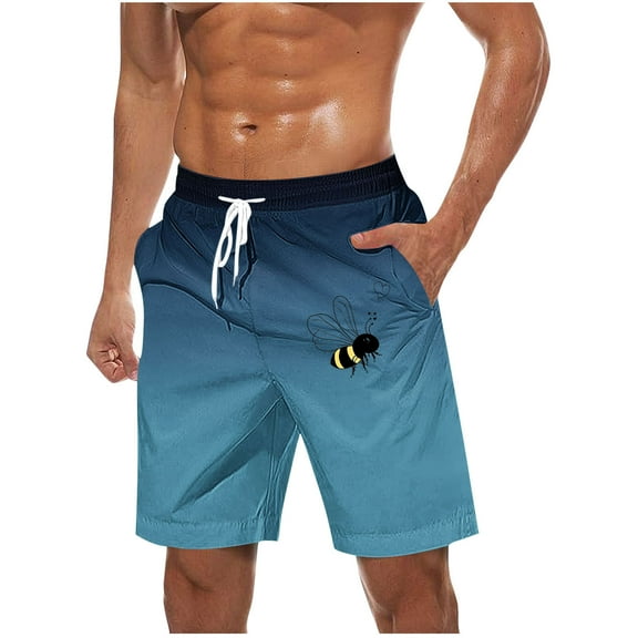 LOVZFMLL Mens Swim Trunks Quick Dry Gradient Color Board Shorts Mens Bathing Suit Beach Swimwear with Drawstring Pockets Dark Blue M