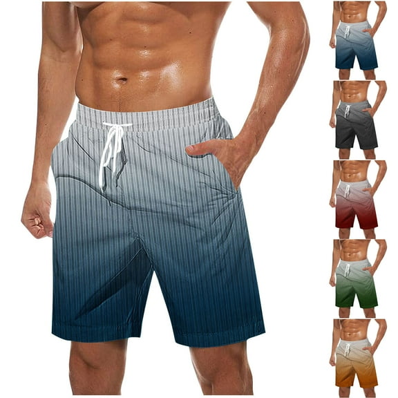 LOVZFMLL Mens Swim Trunks Quick Dry Swim Shorts Gradient Color Striped Swimwear Beach Shorts Bathing Suits with Pockets Army Green S