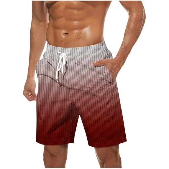LOVZFMLL Mens Swim Trunks Quick Dry Swim Shorts Gradient Color Striped Swimwear Beach Shorts Bathing Suits with Pockets Red L