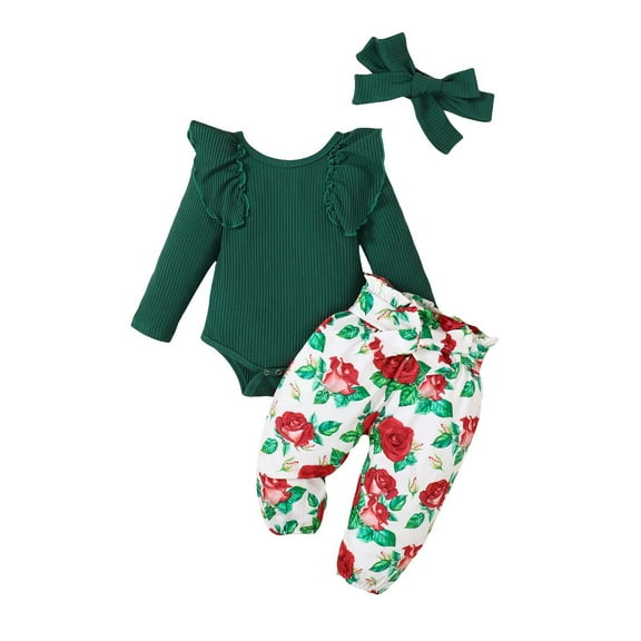 LOVZFMLL Newborn Girl Clothes Long Sleeve Romper Bodysuit Pants Headband 3 Piece Sets Going Out Streetwear Casual Fall Winter Outfits 3-6 Months