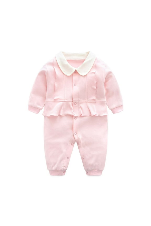 Newborn & Toddler Girls Jumpsuit Cotton Footed Pajamas Flutter Sleeve Snap-Up Sleepwear Footies for Spring & Fall 0-18 Months