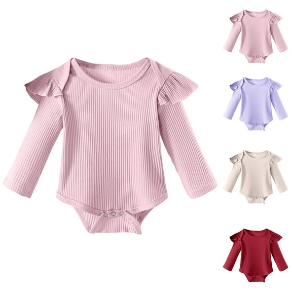 LOVZFMLL Newborn & Toddler Girls Jumpsuit Cotton Onesie Pajamas Snap-up Flutter Sleeve Romper Sleepwear Loungewear Sweatshirt 0-18 Months