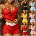 thumbnail image 1 of LOVZFMLL Pajama Sets for Women 2 Piece Floral Embroidery Lace V Neck Spaghetti Strap Tank Top and Shorts Lounge Sets Comfy Soft Sleepwear Loungewear, 1 of 5