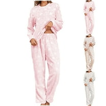 LOVZFMLL Pajama Sets for Women 2 Piece Fluffy Fleece Heart Print Long Sleeve Tops and Pants Lounge Sets Comfy Soft Sleepwear Loungewear