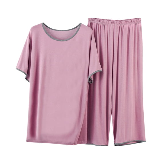 Lovzfmll Pajama Sets for Women 2 Piece Loose Short Sleeve Tee Shirts and Capri Pants Lounge Sets Comfy Soft Sleepwear Loungewear