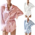 thumbnail image 1 of LOVZFMLL Pajama Sets for Women 2 Piece Satin Fuzzy Button Down Long Sleeve Shirt and Shorts Lounge Sets Comfy Soft Sleepwear Loungewear, 1 of 5