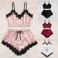 thumbnail image 1 of LOVZFMLL Pajama Sets for Women 2 Piece Satin Lace V Neck Spaghetti Strap Crop Tank Tops and Shorts Lounge Sets Comfy Soft Sleepwear Loungewear, 1 of 7