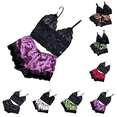 thumbnail image 1 of LOVZFMLL Pajama Sets for Women 2 Piece Satin Lace V Neck Spaghetti Strap Tops and Shorts Lounge Sets Comfy Soft Sleepwear Loungewear, 1 of 9