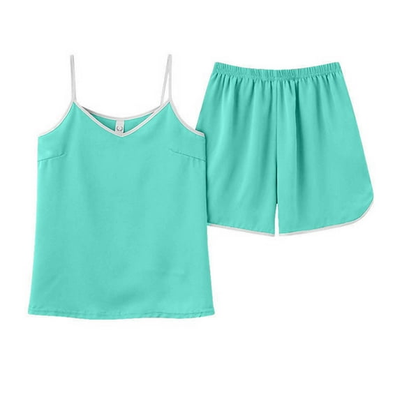 LOVZFMLL Pajama Sets for Women 2 Piece V Neck Spaghetti Strap Tank Top and Shorts Lounge Sets Comfy Soft Sleepwear Loungewear
