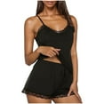 thumbnail image 1 of LOVZFMLL Pajamas for Women Spaghetti Strap V Neck Lace Hem Tank Top and Shorts Lounge Short Sets Summer Soft Comfy Matching Sets Black L, 1 of 3