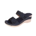thumbnail image 1 of LOVZFMLL Chunky Wedge Sandals For Women with Arch Support Two Band Floral Summer Casual Slides Open Toe Slip On Slippers Navy 5.5, 1 of 8