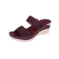 thumbnail image 1 of LOVZFMLL Chunky Wedge Sandals For Women with Arch Support Two Band Floral Summer Casual Slides Open Toe Slip On Slippers Red 6.5, 1 of 8
