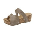 thumbnail image 1 of LOVZFMLL Chunky Wedge Sandals for Women Slip On Cork Clogs Casual Summer Outdoor Walking Travel Slides Sandals Beach Vacation Slippers Khaki 9.5, 1 of 9