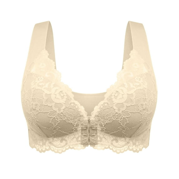 LOVZFMLL Plus Size Bras for Women Lace Floral Comfort Push Up Bra Front Closure Full Coverage Padded Bra Everyday Bralettes Beige 6XL