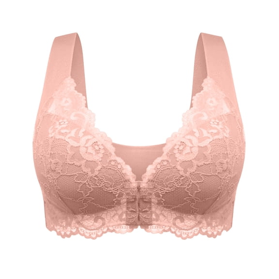 LOVZFMLL Plus Size Bras for Women Lace Floral Comfort Push Up Bra Front Closure Full Coverage Padded Bra Everyday Bralettes Pink 8XL