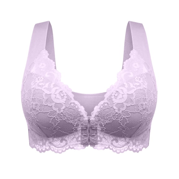 LOVZFMLL Plus Size Bras for Women Lace Floral Comfort Push Up Bra Front Closure Full Coverage Padded Bra Everyday Bralettes Purple 2XL