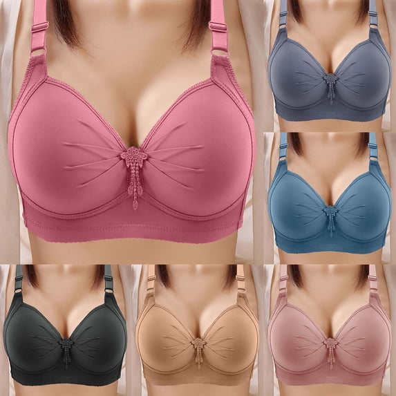 LOVZFMLL Plus Size Bras for Women Solid Color Ruched Comfort Soft Breathable Bras No Underwire Push Up Padded Bra Everyday Bralettes Beige S