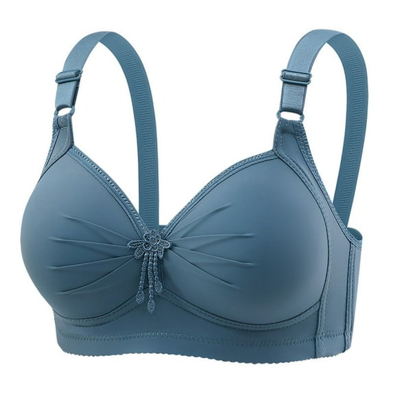 LOVZFMLL Plus Size Bras for Women Solid Color Ruched Comfort Soft Breathable Bras No Underwire Push Up Padded Bra Everyday Bralettes Blue S