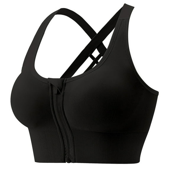 LOVZFMLL Plus Size Sports Bras for Women Crisscross Back High Impact Zip Front Workout Yoga Bra Support Bra for Gym Running with Removable Pads Black M