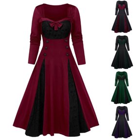 Gothic Satin Corset Dress – Off-Shoulder Lace-Up Vintage A-Line Long Dress For Halloween & Parties