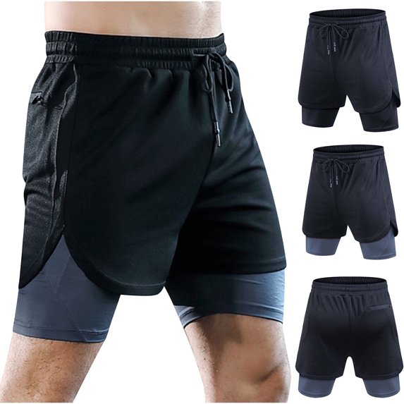 LOVZFMLL Running Shorts with Lining for Men, Men's Solid Quick Drying Workout Shorts Gym Sweatpants with Back Zipper Pocket Gray M