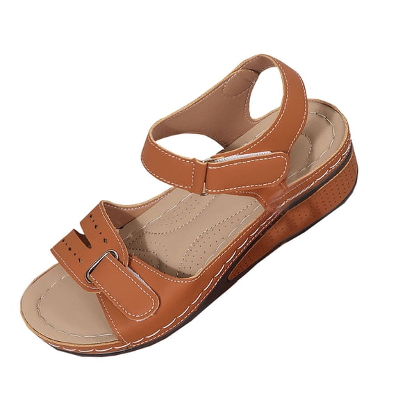 LOVZFMLL Sandals for Women 2025 Casaul Outdoor Hiking Walking Wedge Sandals Comfort Open Toe Ankle Straps Summer Shoes for Travel Beach Vacation Brown 6.5