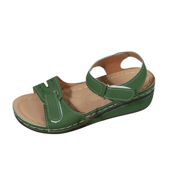 LOVZFMLL Sandals for Women 2025 Casaul Outdoor Hiking Walking Wedge Sandals Comfort Open Toe Ankle Straps Summer Shoes for Travel Beach Vacation Green 5.5