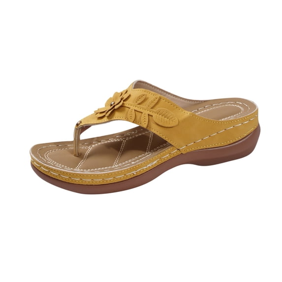 LOVZFMLL Sandals for Women 2025 Summer Fashion Flower Flip Flops Slip On Open Toe Thong Casual Outdoor Beach Vacation Comfort Walking Slides Yellow 5.5