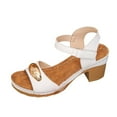 thumbnail image 1 of LOVZFMLL Sandals for Women Chunky Block Heel Sandals Fashion Casual Open Toe Ankle Strap Summer Heels for Outdoor Walking Travel Beach Vacation White 6, 1 of 4